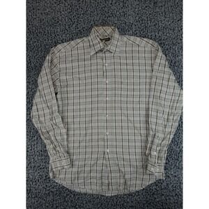 Stetson Button Down Shirt Mens Medium Tan Plaid Long Sleeve Western Cotton